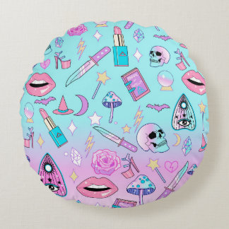 Girly Pastellhexe Goth Muster Rundes Kissen