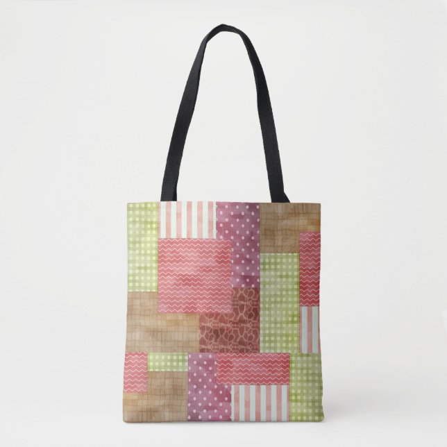 Girly Patchwork-Land-Art-Steppdecken-Block-Muster Tasche (Vorderseite)
