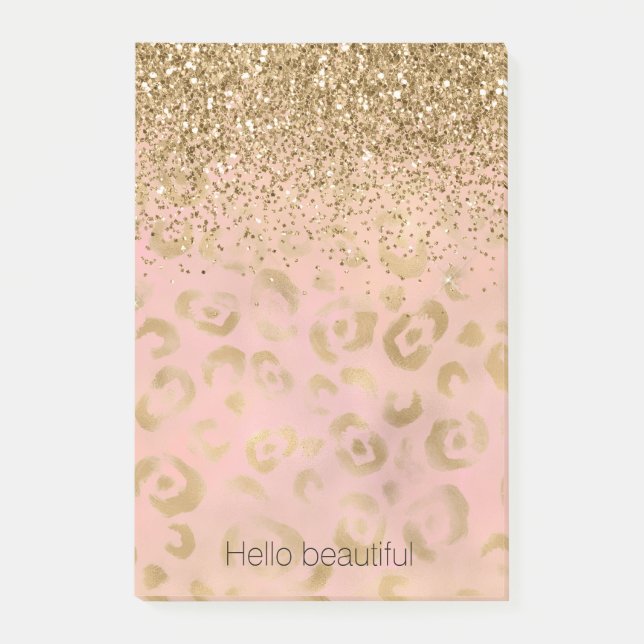 Girly Peach Gold Leopard Glitzer Post-it Klebezettel (Vorderseite)