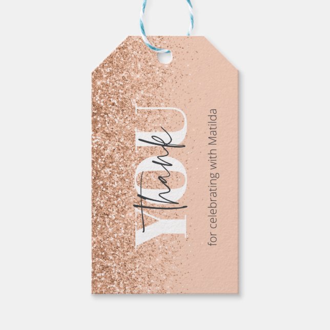 Girly Peach Graue Glitzer Moderne Dankeschön Party Geschenkanhänger (Vorderseite)