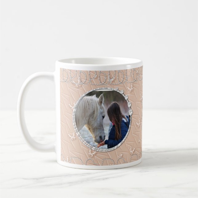 Girly Peach Imitate Funkelnd Zwei Foto Herzinfarkt Kaffeetasse (Links)