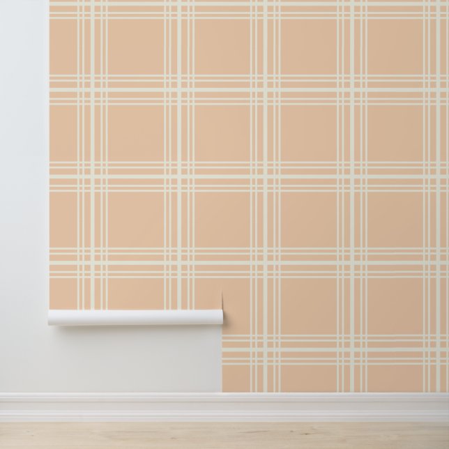 Girly Peach mit Ivory White Grid Lines Kinderzimme Tapete (Anwendung)