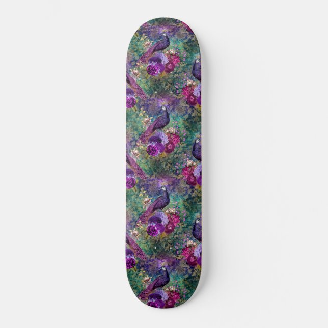 Girly Peacock Pink Lila Fantasy Skateboard (Vorderseite)