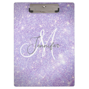 Girly Periwinkle Blue Glitzer Blush Monogram Name Klemmbrett