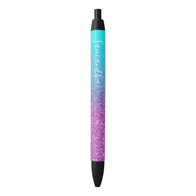 Girly Personalisiert Aqua Lila Ombre Glitzer Kugelschreiber (Vorderseite Vertikal)