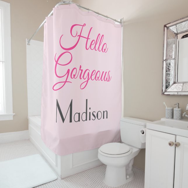 Girly Personalisiert Hübsch Pink Hallo Großartiger Duschvorhang (Beispiel)