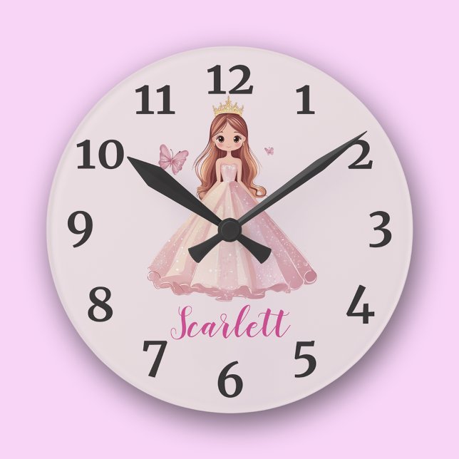 Girly Personalisiert Princess Pink Runde Wanduhr (Von Creator hochgeladen)