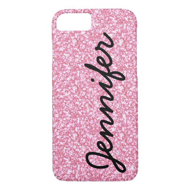 Girly personalisiertes Skript-Imitat-rosa Glitzer Case-Mate iPhone Hülle (Rückseite)
