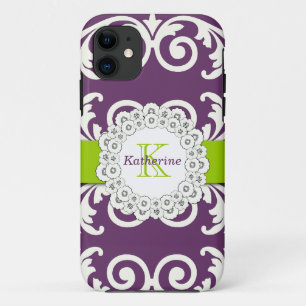 Girly Pflaumen-lila grüner Wirbels-Blumenmuster Case-Mate iPhone Hülle