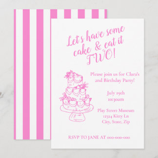 Girly Pink 2nd Birthday Invitation - Cake Theme  Einladung