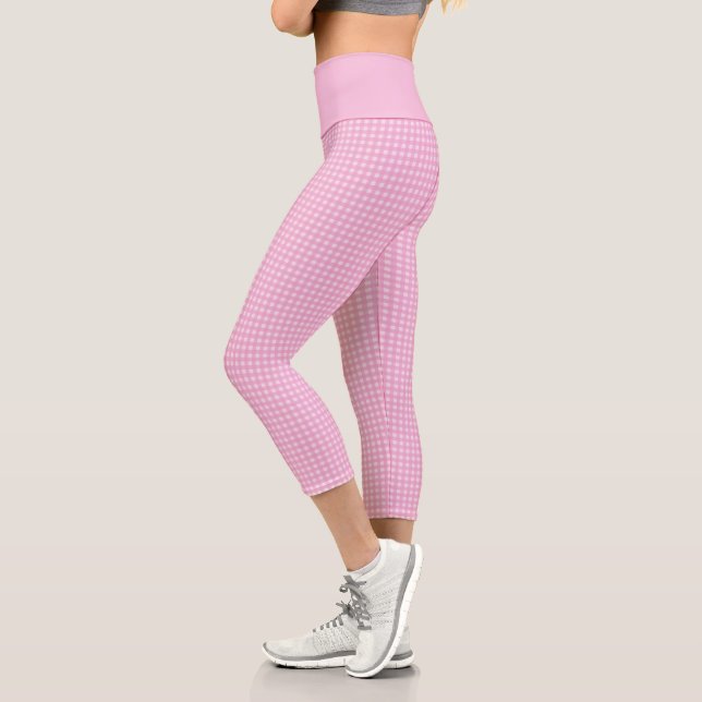 Girly Pink 60er Gingham Kariert Checkered Pattern Capri Leggings (Links)