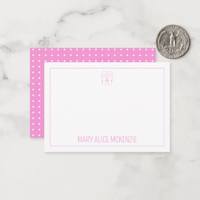 Girly Pink and White Drehe Flops und Polka Dots Mitteilungskarte (Vorderseite/Rückseite Beispiel)