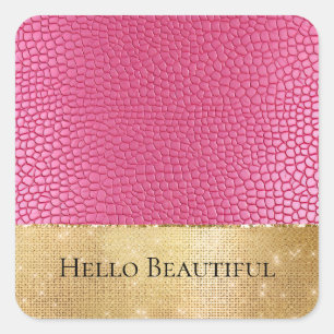 Girly Pink Animal Glam Gold Sparkle Quadratischer Aufkleber
