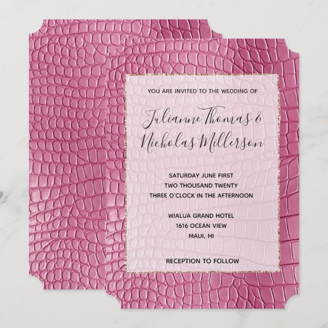 Girly Pink Animal Glam Wedding Einladung (Vorne/Hinten)