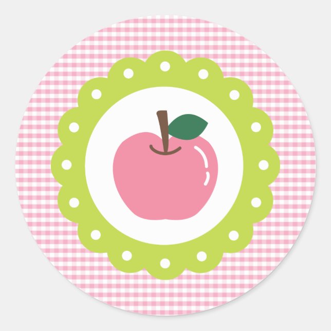 Girly Pink Apple Runder Aufkleber (Vorderseite)