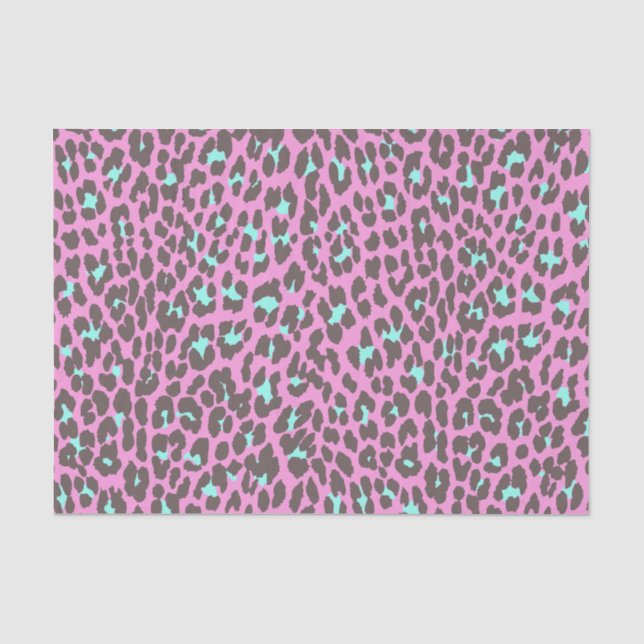Girly Pink Aqua Black Leopard Tierdruckmuster Seidenpapier (Vorderseite)