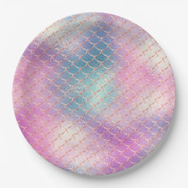 Girly Pink Aqua Gold Meerjungfrau Pappteller