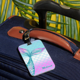 Girly Pink Aquamarin Mermaid Schwanz Scales Person Gepäckanhänger