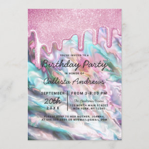 Girly Pink Aquamarin Pearl Opal Glitzer Tropfen Ge Einladung