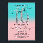 Girly Pink Aquamarin Silver Glitzer Ombre Sweet 16 Einladung<br><div class="desc">Diese hübsche 16 . Geburtstag-Geburtstagsfeier lädt zum Verweilen bei einer jungen Teenagertochter ein. Es verfügt über ein Imitat funkelnd silber Glitzer groß gedruckt, "16", auf einem schlichten zauberhaften rosa und aqua aquamarin blau-grün Farbverlauf ombre Hintergrund. Es ist einfach, einzigartig, modern, hübsch und elegant! ***WICHTIGE HINWEIS FÜR DESIGN: Für individuelle Designanfragen,...</div>