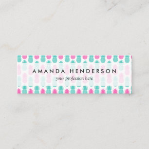 Girly Pink Aquamarines tropisches Ananas Muster Mini Visitenkarte