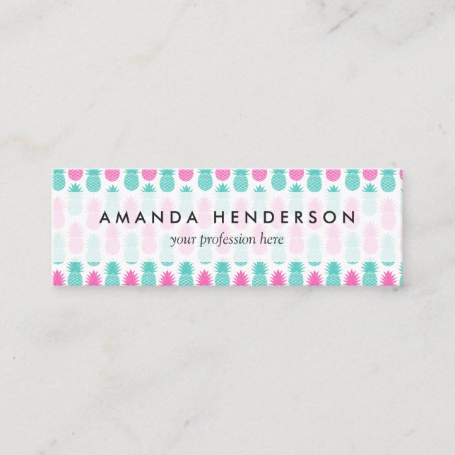 Girly Pink Aquamarines tropisches Ananas Muster Mini Visitenkarte (Vorderseite)