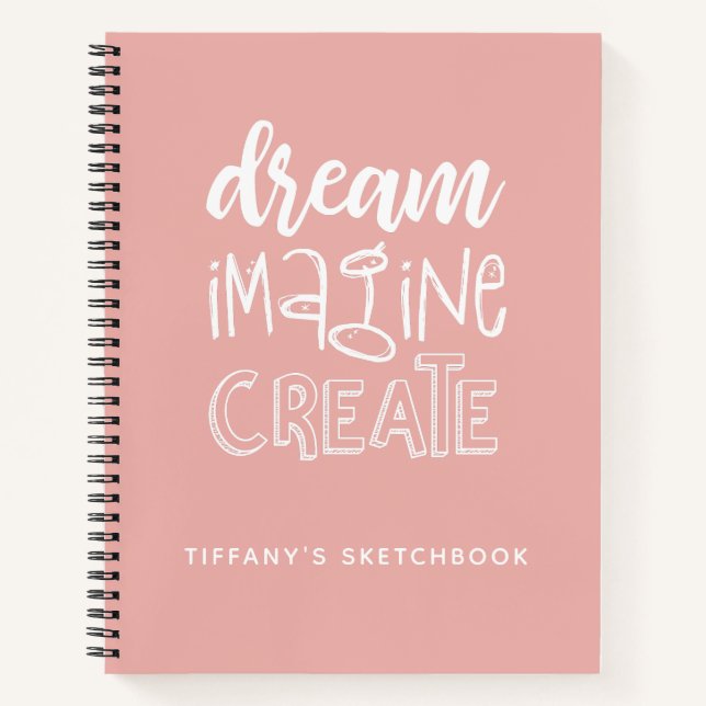 Girly Pink Artist Sketchbook mit Name Notizbuch (Vorderseite)