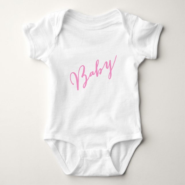 Girly Pink Baby Hand Letter Script Strampler (Vorderseite)