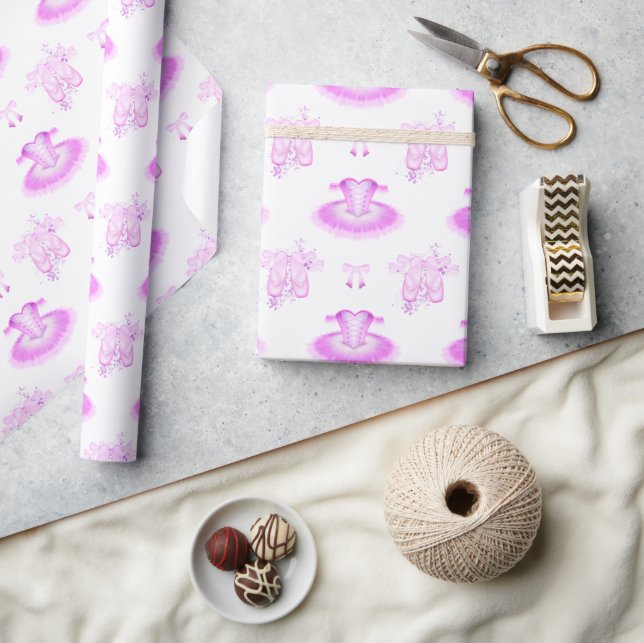 Girly Pink Ballet Pointe Shoes & Tutu Geschenkpapier (Kunsthandwerk)