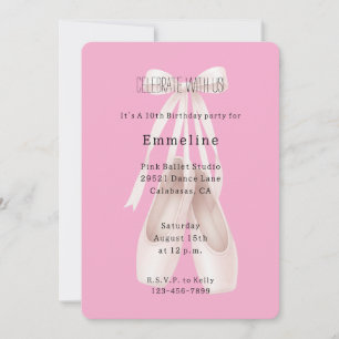 Girly Pink Ballet Shoes Bow Geburtstag Einladung