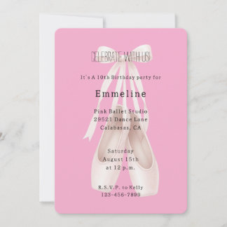 Girly Pink Ballet Shoes Bow Geburtstag Einladung