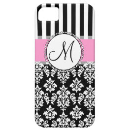 Girly, Pink, Black Damask Ihr Monogramm title_seo2