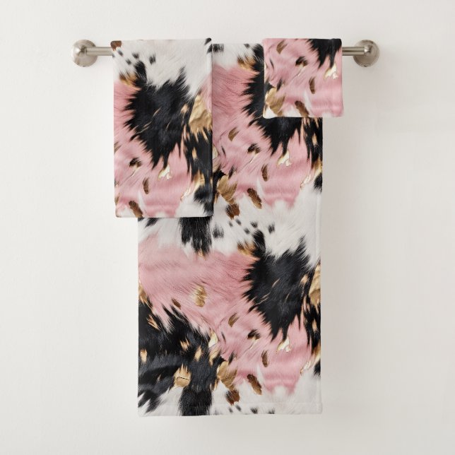 Girly Pink Black Gold Cowgirl Cowhide Badhandtuch Set (Insitu)