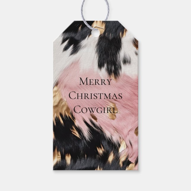 Girly Pink Black Gold Cowgirl Cowhide Geschenkanhänger (Vorderseite)