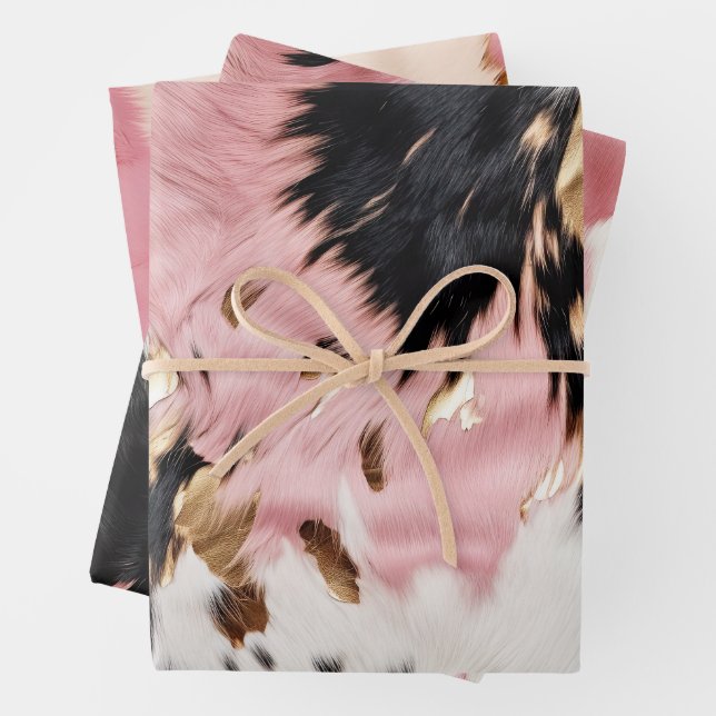 Girly Pink Black Gold Cowgirl Cowhide Geschenkpapier Set (Beispiel)