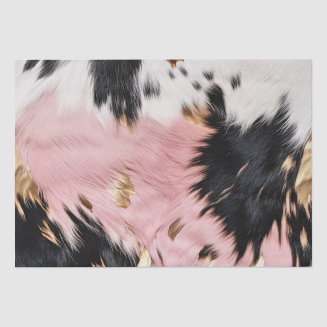 Girly Pink Black Gold Cowgirl Cowhide Seidenpapier (Vorderseite)
