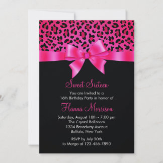 Girly Pink Black Leopard Print Elegant Sweet 16 Einladung