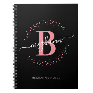 Girly Pink Black Name Script Monogram School Edito Notizblock