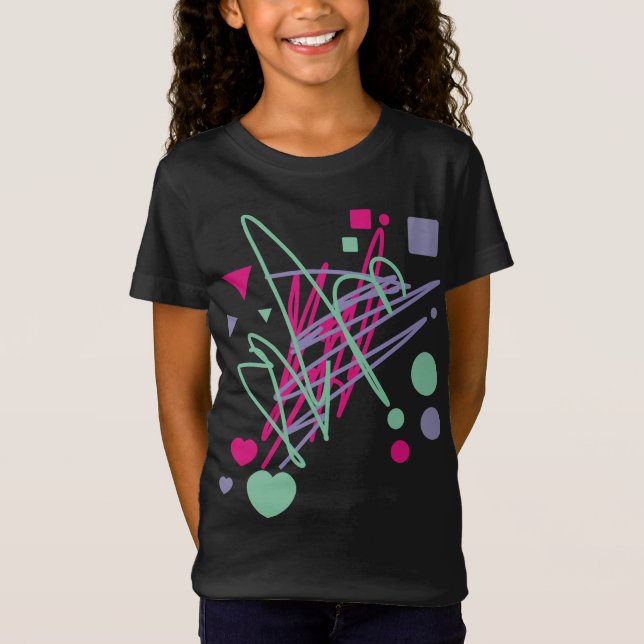 Girly Pink Blue Aqua Scribbles Herz Square Circle T-Shirt (Vorderseite)