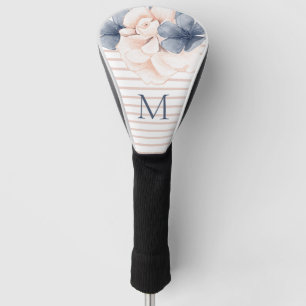 Girly Pink Blue Floral Monogram Streifen Golf Headcover