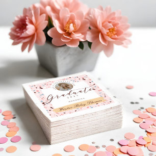 Girly Pink & Blue Terrazzo Foto Graduation Party Serviette