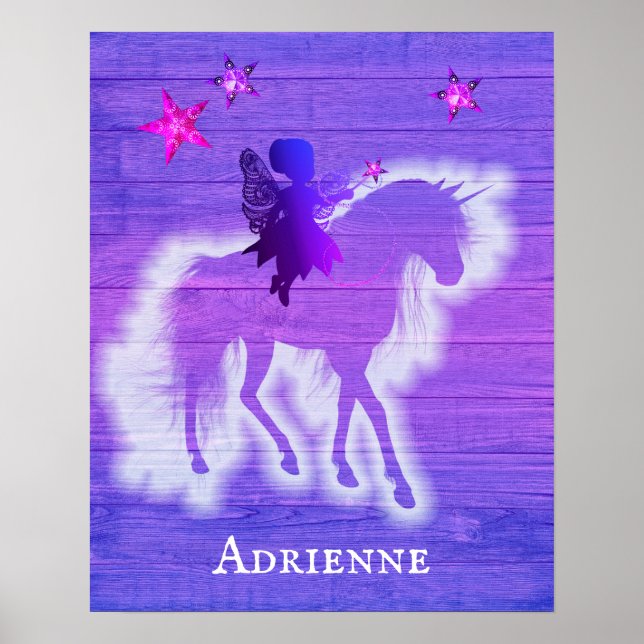 Girly Pink & Blue Unicorn Personalisiert Poster (Vorne)