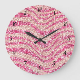 Girly Pink Blush Glitter Zebra Pattern Große Wanduhr