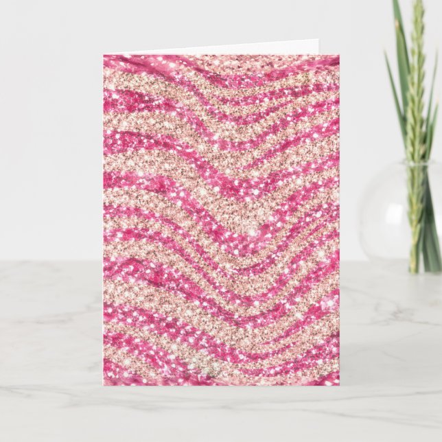 Girly Pink Blush Glitter Zebra Pattern             Karte (Vorderseite)