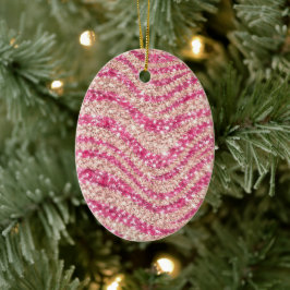 Girly Pink Blush Glitter Zebra Pattern Keramik Ornament