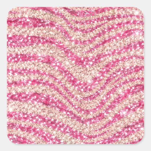 Girly Pink Blush Glitter Zebra Pattern             Quadratischer Aufkleber (Vorderseite)