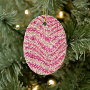 Girly Pink Blush Glitter Zebramuster Keramik Ornament