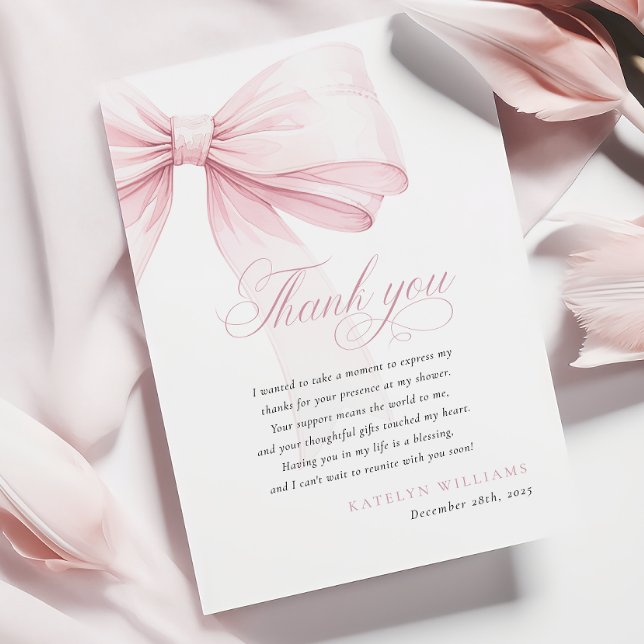 Girly Pink Bow Babydusche Dankeskarte (Von Creator hochgeladen)