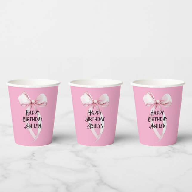 Girly Pink Bow Birthday Pappbecher (Multi)