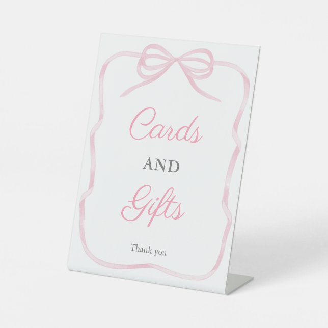 Girly Pink Bow Cards und Geschenke 8x10 Babydusche Sockelschild (Vorderseite)